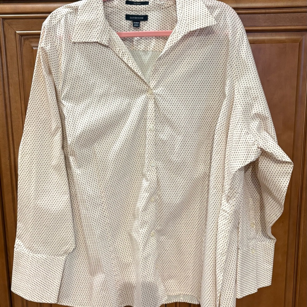 Lands' End Cream and Pink Patterned Shirt Size 26W/P